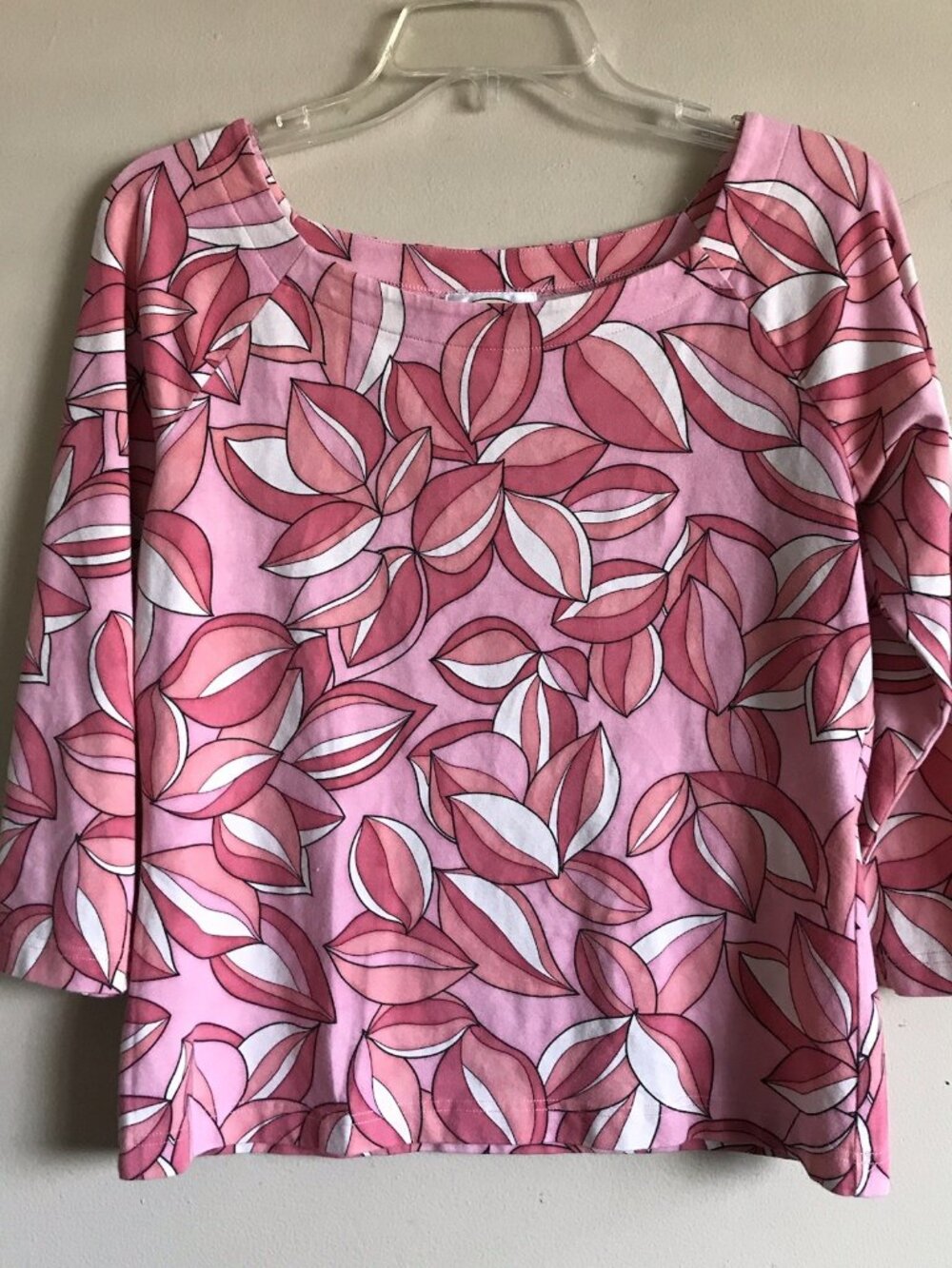 Talbots Top Womens Small‎ Pink Square Neck Printed Stretch Cotton Tee Casual